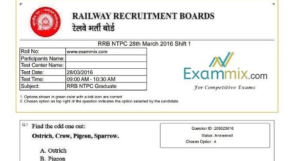 RRB NTPC Previous Papers in English