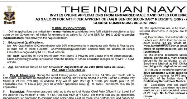 indian navy sailor recruitment 2019 notification