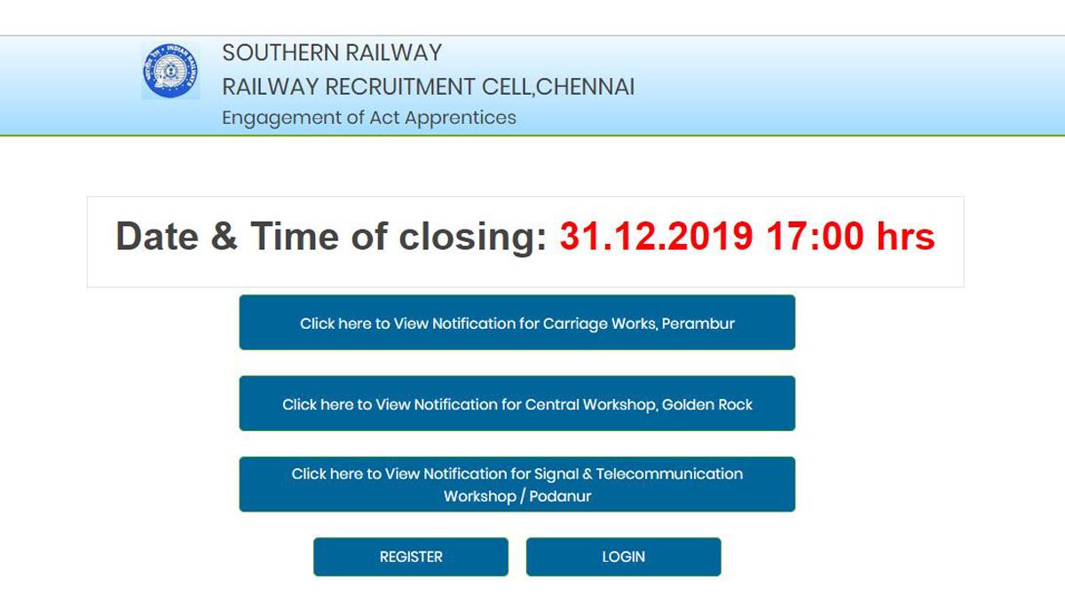 Southern Railway Apprentice Recruitment 2019-20 : 3585 Posts