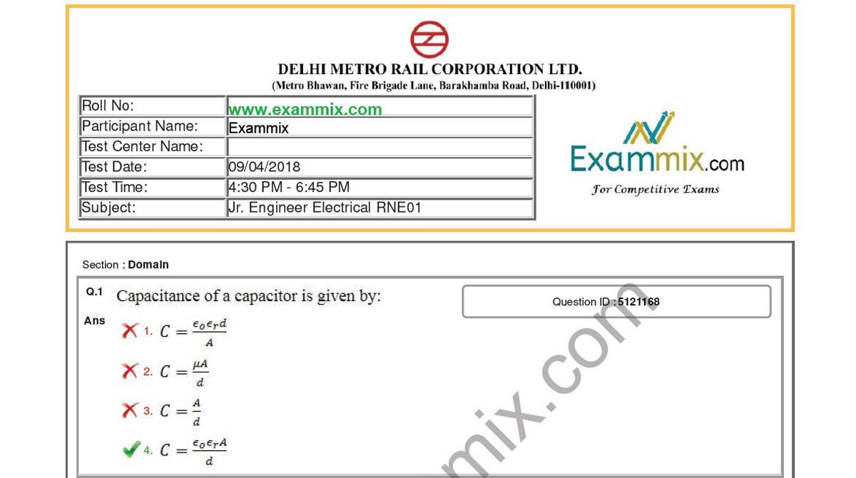 Dmrc Je Electronics Previous Year Paper DMRC JE Electrical Previous Year Question Paper PDF : All