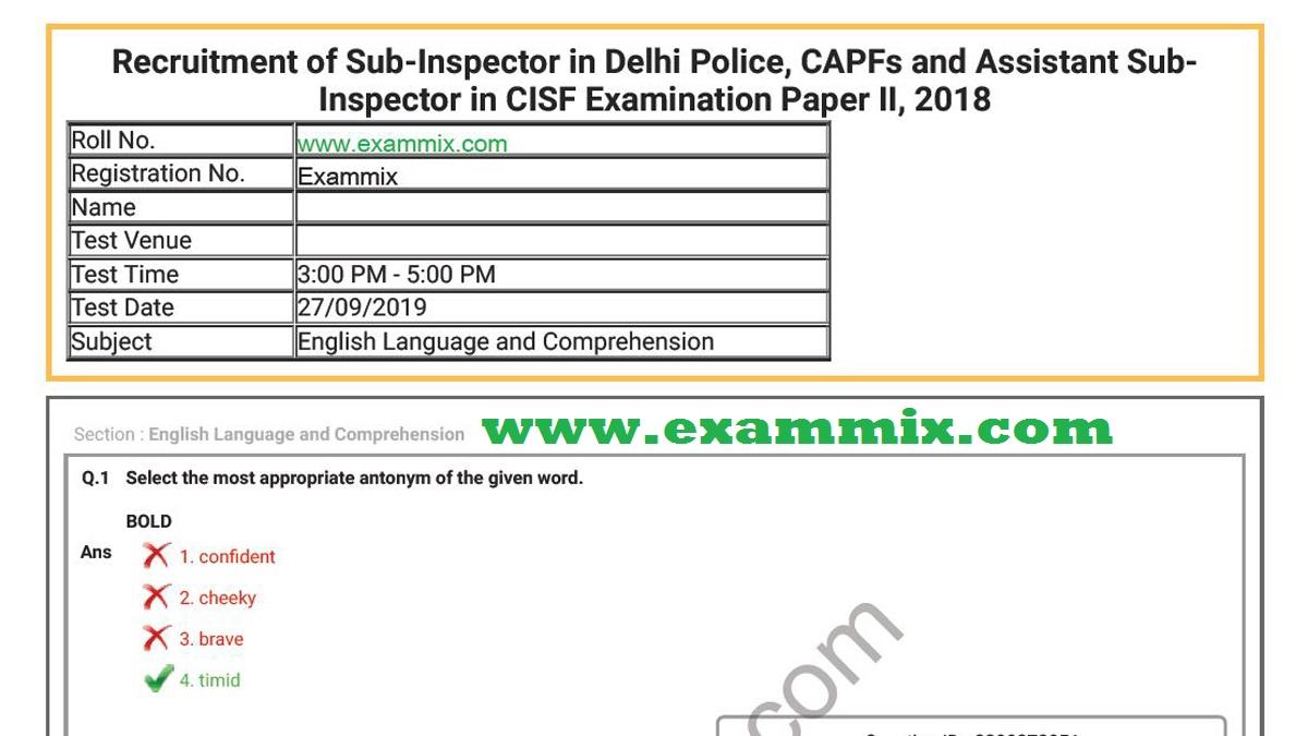 SSC CPO Mains Question Paper with Answer Key 2019 PDF Download