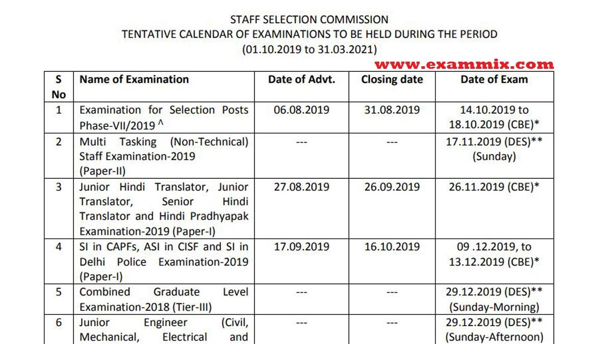 Ssc Exam Calendar 2019 2021 Pdf Download calendar 2019 2021 download