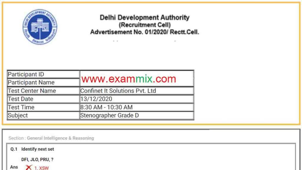 DDA Steno Question Paper 2020