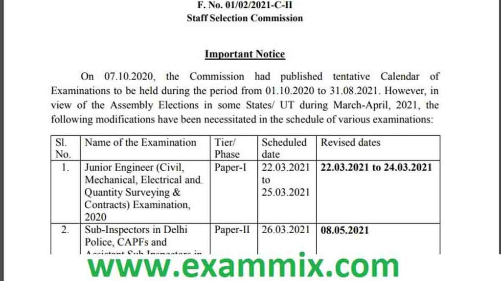 SSC Exam Date 2021