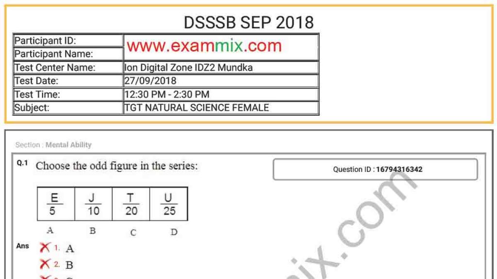 DSSSB Natural Science Question Paper