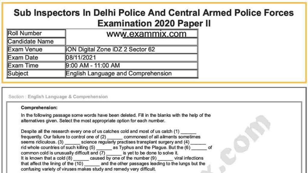 SSC CPO Paper 2 English Language & Comprehension 2021