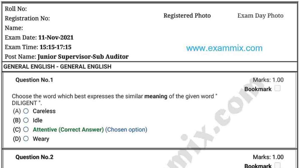 JKSSB Junior Supervisor /Sub Auditor Exam Paper 2021