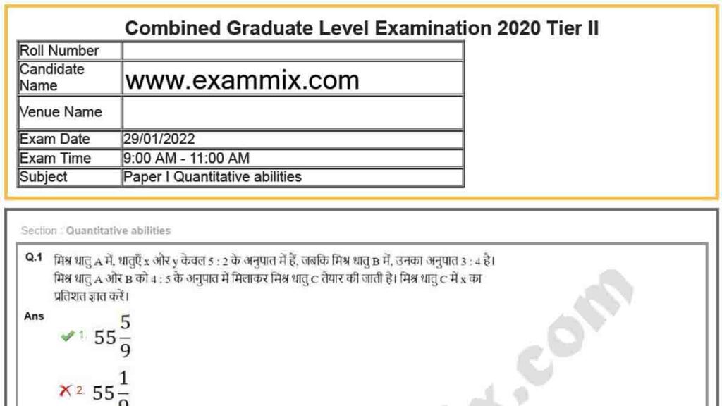 SSC CGL Mains Question Paper 2022