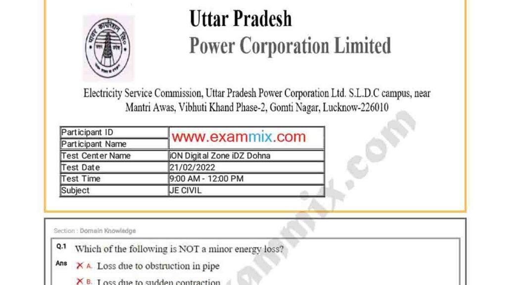 UPPCL Junior Engineer Civil Question Paper 2022