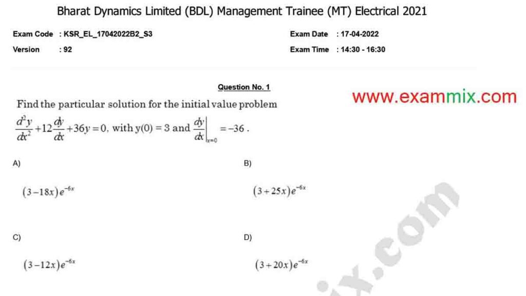 BDL Management Trainee Question Paper 2022