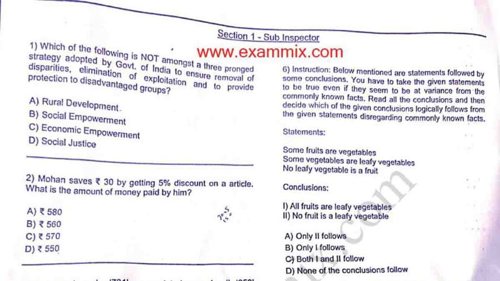 JKSSB SI Previous Year Question Paper