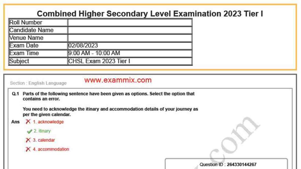 SSC CHSL Question Paper 2023 With Answers Tier 1